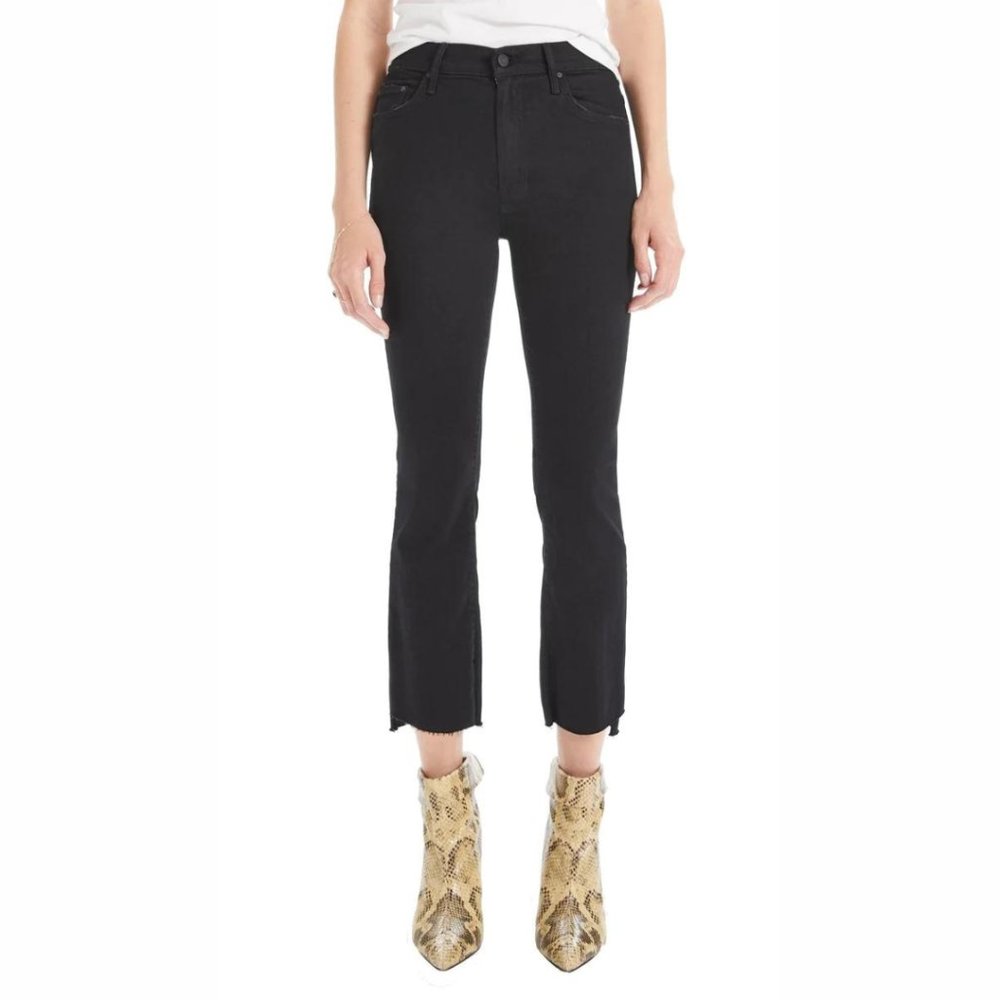 Mother Insider Crop Step Fray Black Jeans in Not Guilty